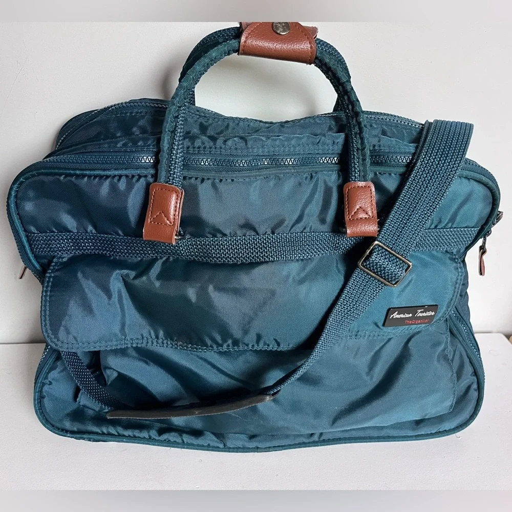 Vintage AMERICAN TOURISTER Travel Bag Cross body Briefcase aqua blue